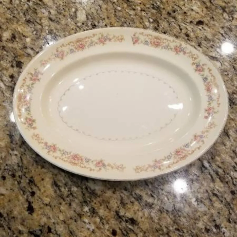 1940's Paden City Pottery Oval Serving Platter. 22K Gold Trim. Marlene Lace. USA